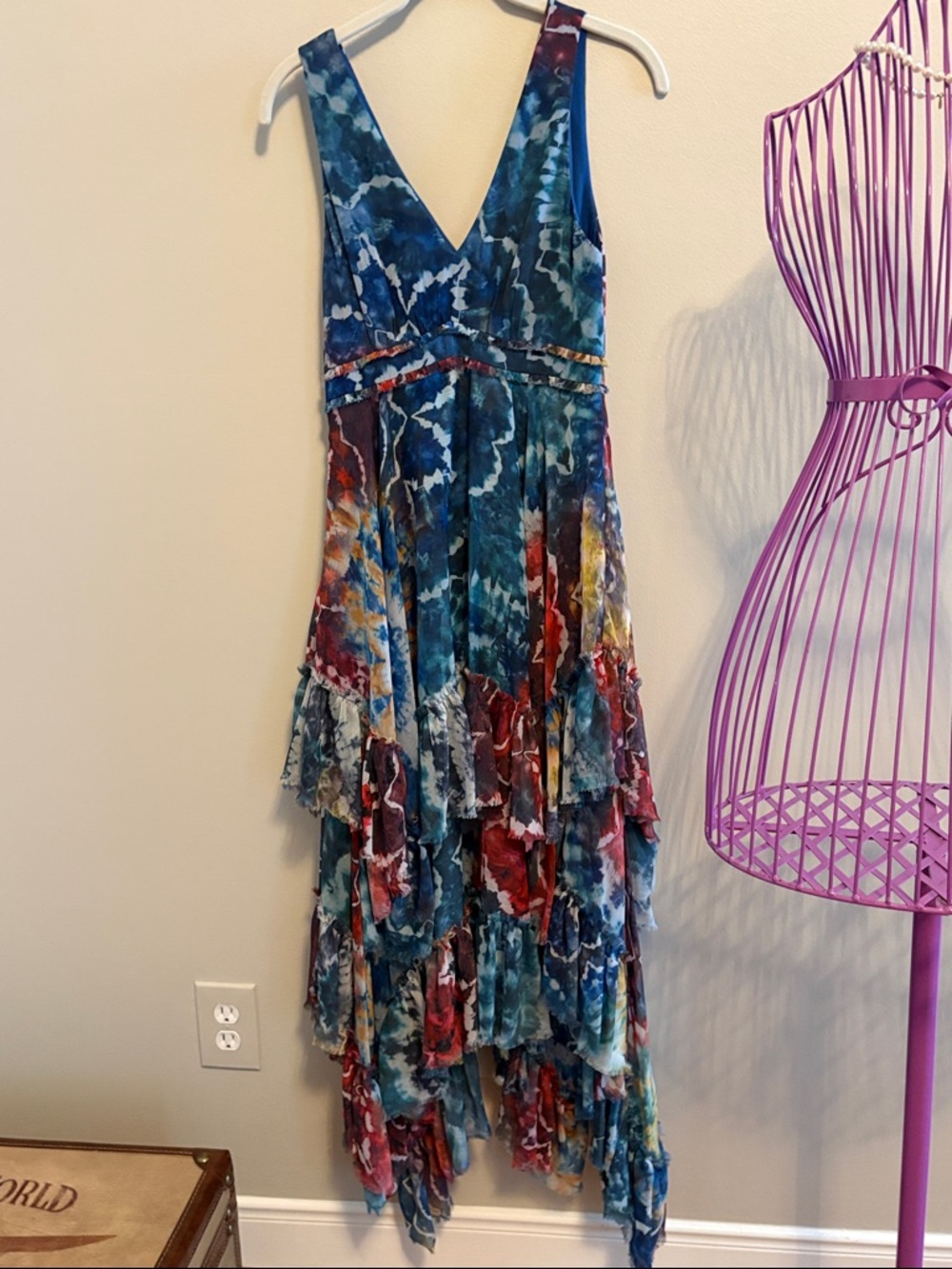 Alice + Olivia Blue Multi Tiered V-Neck Maxi Dress